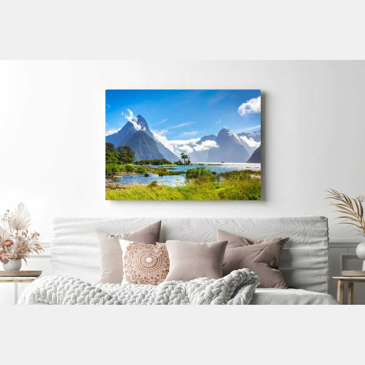 Obraz na płótnie malowniczy krajobraz górski nad fiordem – Wallissimo® Obraz na płótnie malowniczy krajobraz górski nad fiordem – Wallissimo®