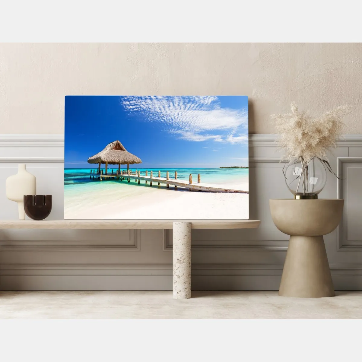 Obraz na płótnie spokojny pomost na plaży w Cap Cana – Wallissimo® Obraz na płótnie spokojny pomost na plaży w Cap Cana – Wallissimo®