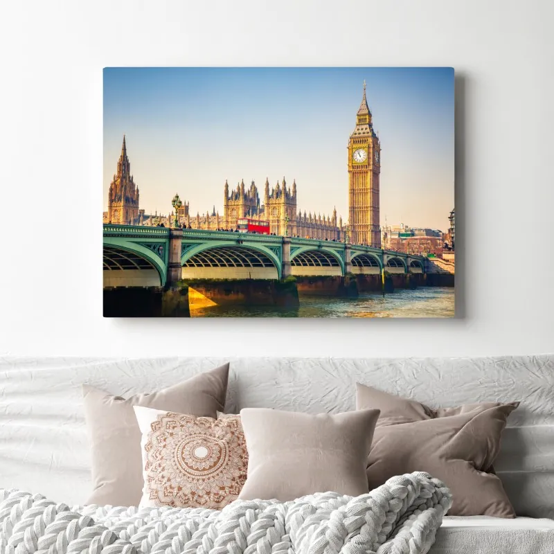 Obraz na płótnie słoneczny widok na Big Ben i Westminster Bridge, Londyn – Wallissimo® Obraz na płótnie słoneczny widok na Big Ben i Westminster Bridge, Londyn – Wallissimo®