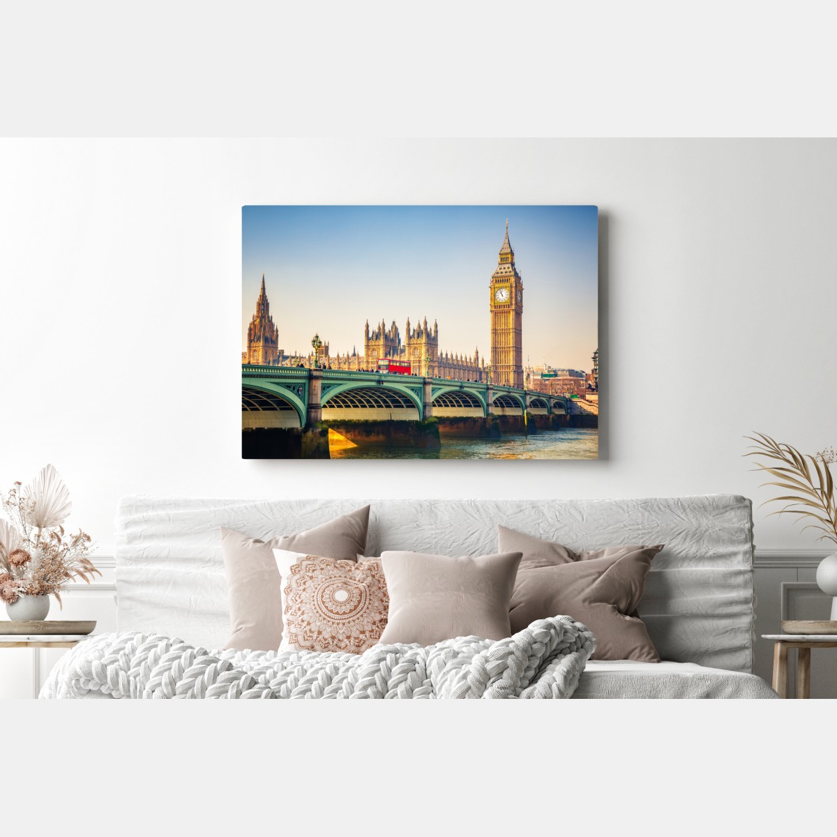 Obraz na płótnie słoneczny widok na Big Ben i Westminster Bridge, Londyn – Wallissimo® Obraz na płótnie słoneczny widok na Big Ben i Westminster Bridge, Londyn – Wallissimo®