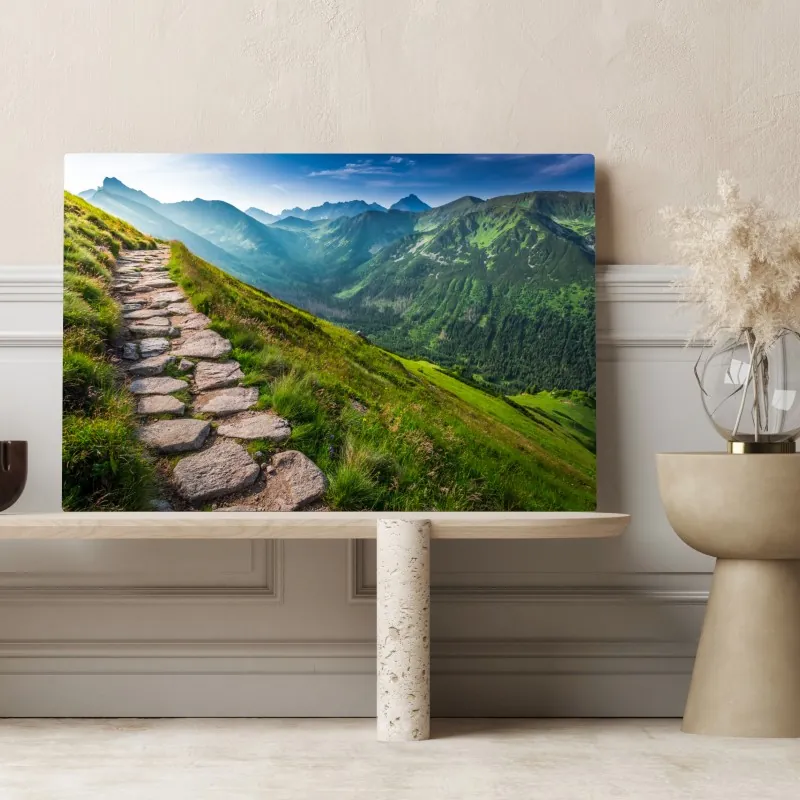 Obraz na płótnie ścieżka w Tatrach o wschodzie słońca – Wallissimo® Obraz na płótnie ścieżka w Tatrach o wschodzie słońca – Wallissimo®