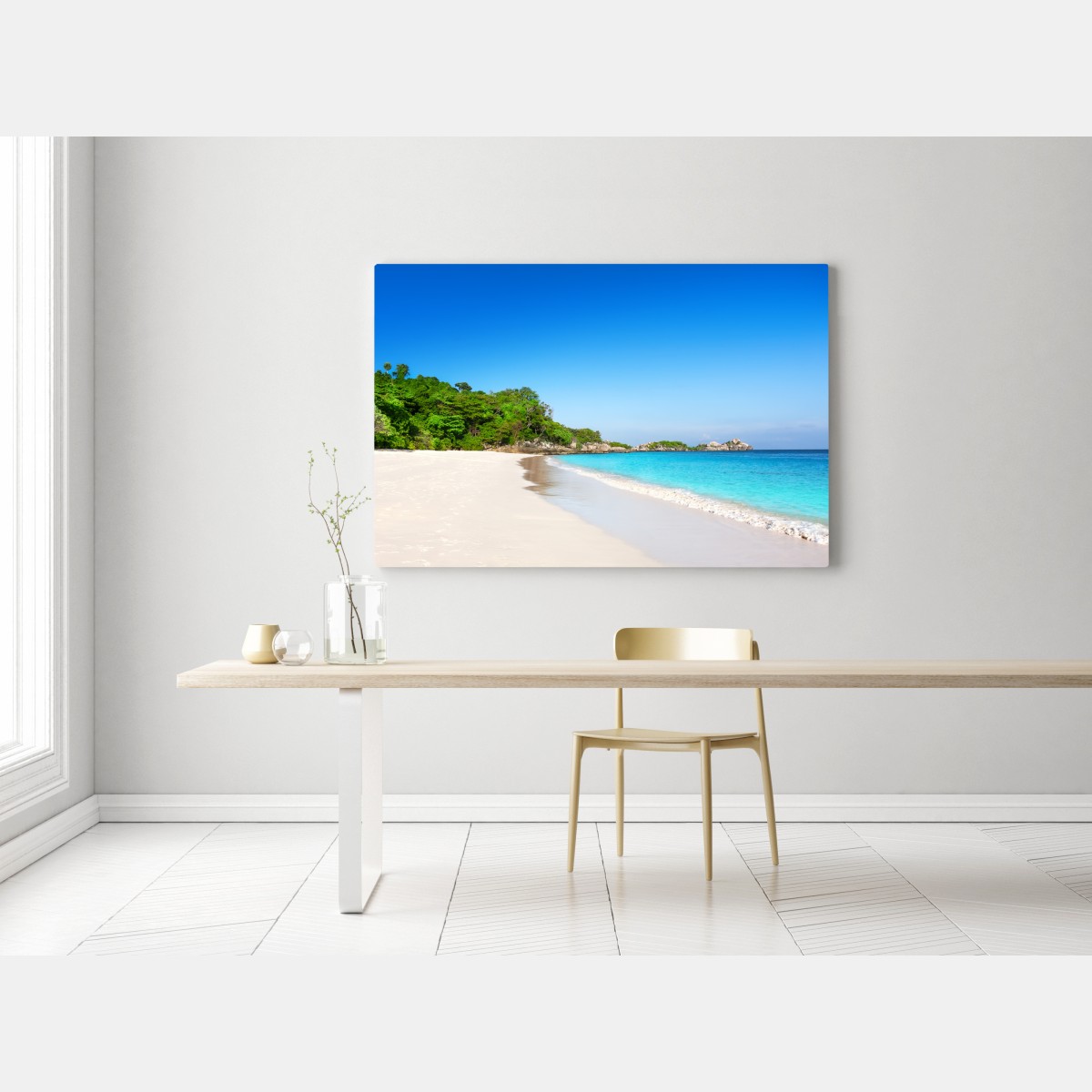 Obraz na płótnie tropikalna plaża z białym piaskiem – Wallissimo® Obraz na płótnie tropikalna plaża z białym piaskiem – Wallissimo®