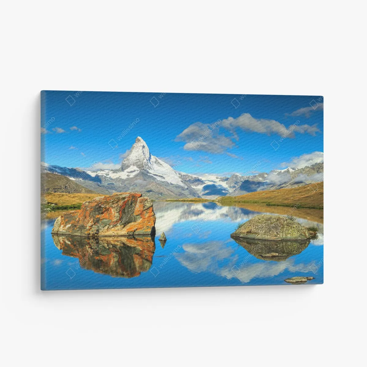 Obraz na płótnie odbicie Matterhornu nad alpejskim jeziorem – Wallissimo® Obraz na płótnie odbicie Matterhornu nad alpejskim jeziorem – Wallissimo®