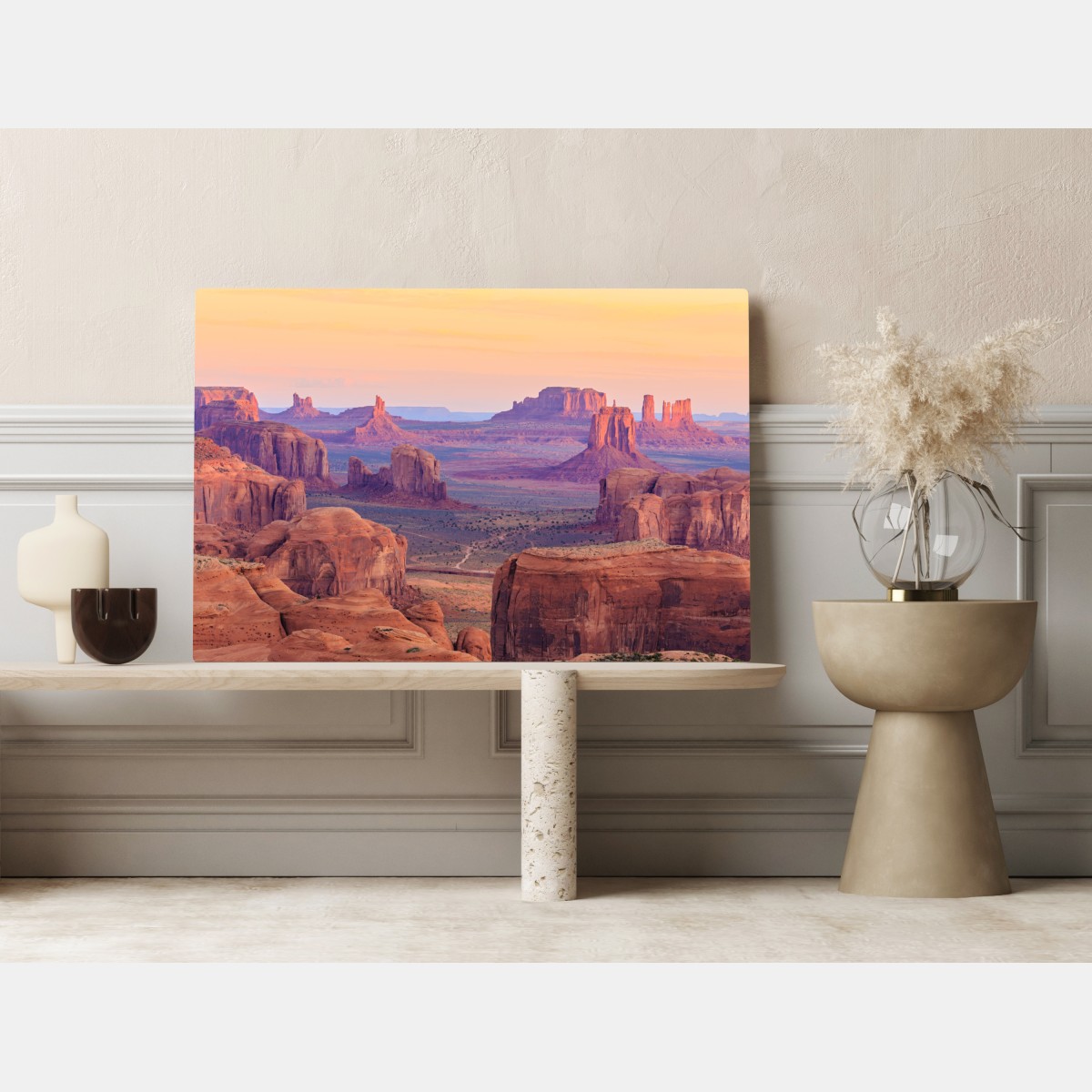 Obraz na płótnie Monument Valley pustynny zachód słońca panorama – Wallissimo® Obraz na płótnie Monument Valley pustynny zachód słońca panorama – Wallissimo®