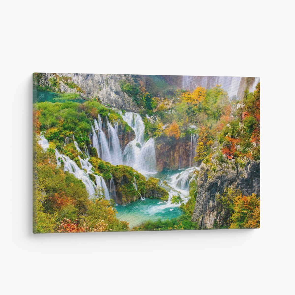 Canvas print turquoise waterfall in autumn