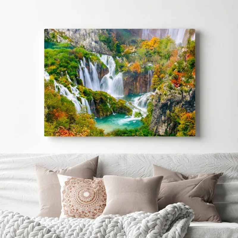 Obraz na płótnie turkusowy wodospad jesienią
