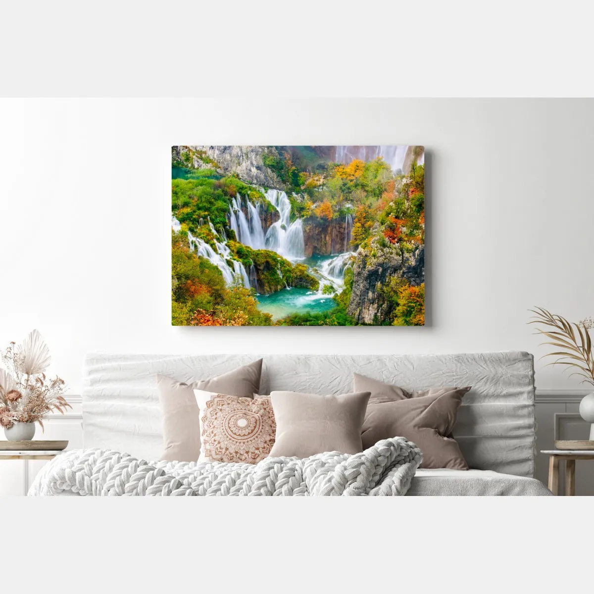 Obraz na płótnie turkusowy wodospad jesienią – Wallissimo® Obraz na płótnie turkusowy wodospad jesienią – Wallissimo®