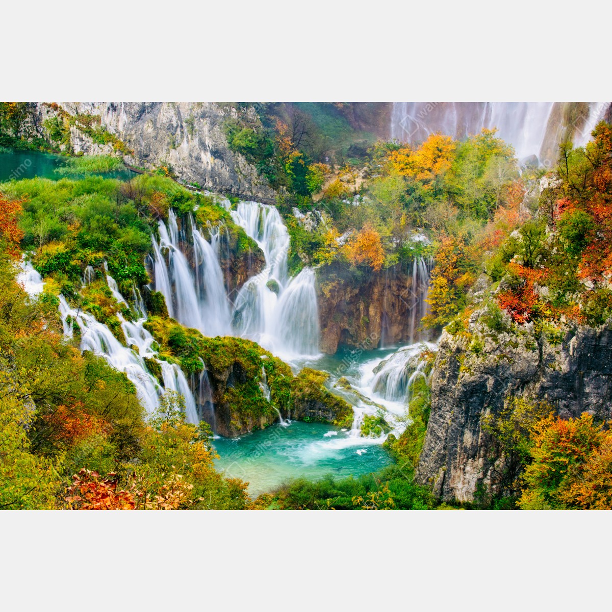 Obraz na płótnie turkusowy wodospad jesienią – Wallissimo® Obraz na płótnie turkusowy wodospad jesienią – Wallissimo®