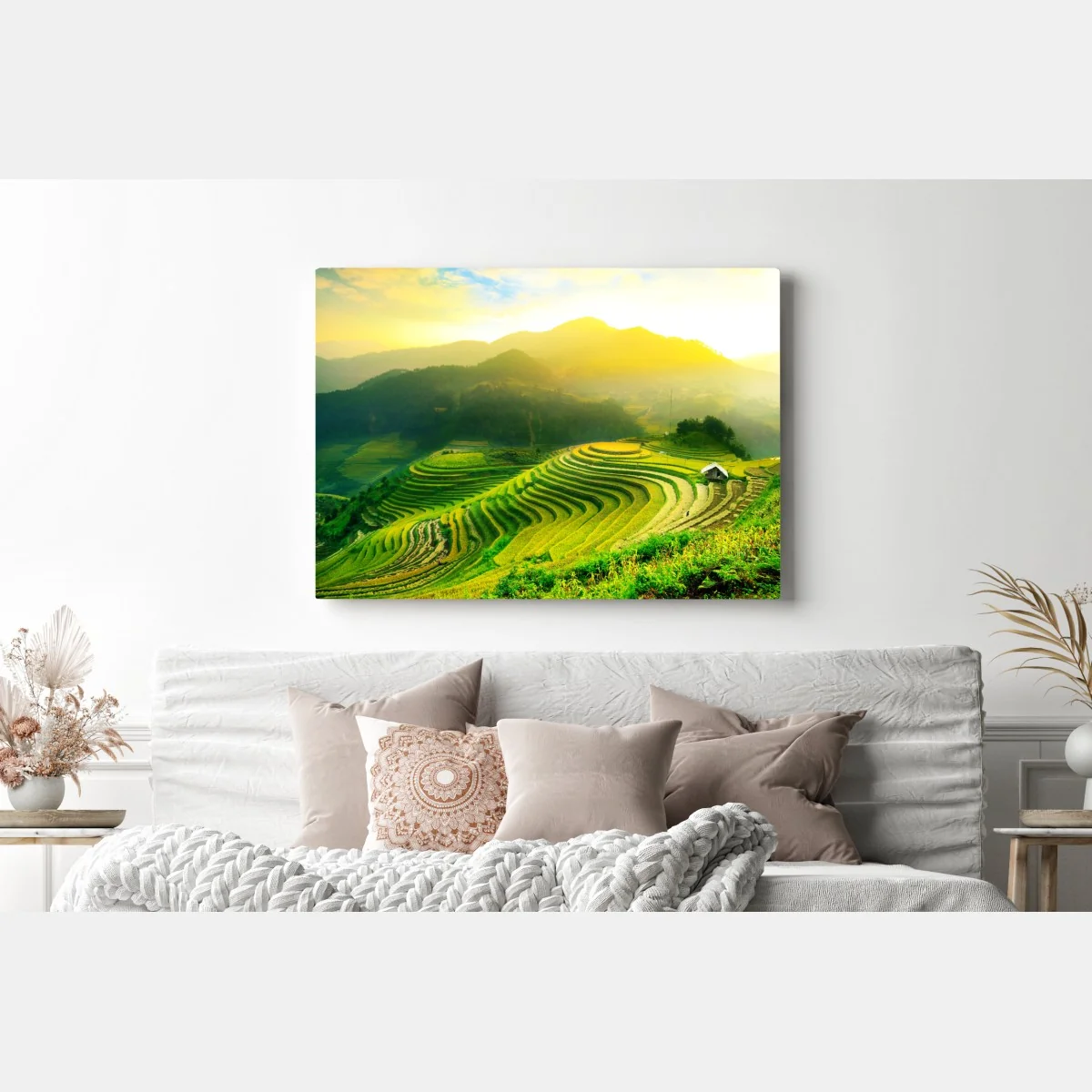 Obraz na płótnie złote tarasy ryżowe o wschodzie słońca – Wallissimo® Obraz na płótnie złote tarasy ryżowe o wschodzie słońca – Wallissimo®