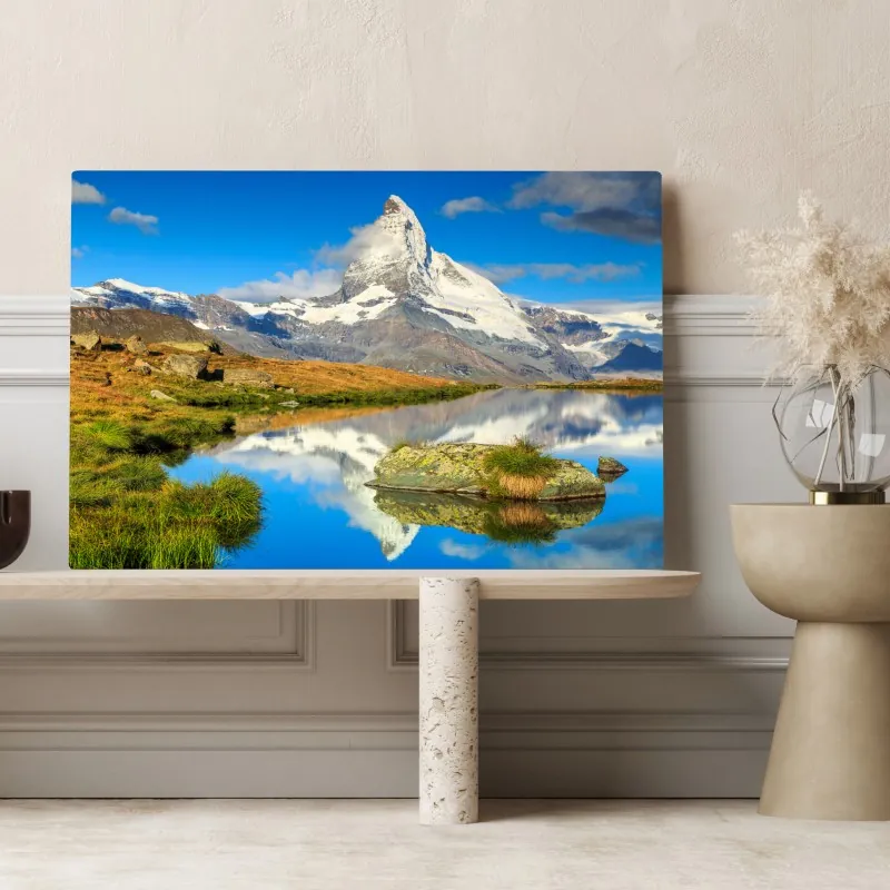 Obraz na płótnie majestatyczny Matterhorn odbity w alpejskim jeziorze – Wallissimo® Obraz na płótnie majestatyczny Matterhorn odbity w alpejskim jeziorze – Wallissimo®