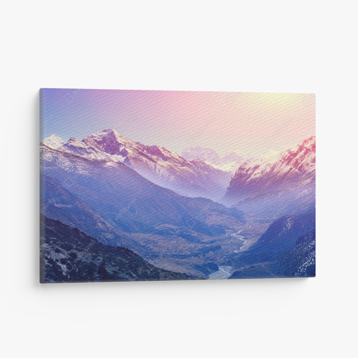 Canvas print pastel mountain valley sunrise