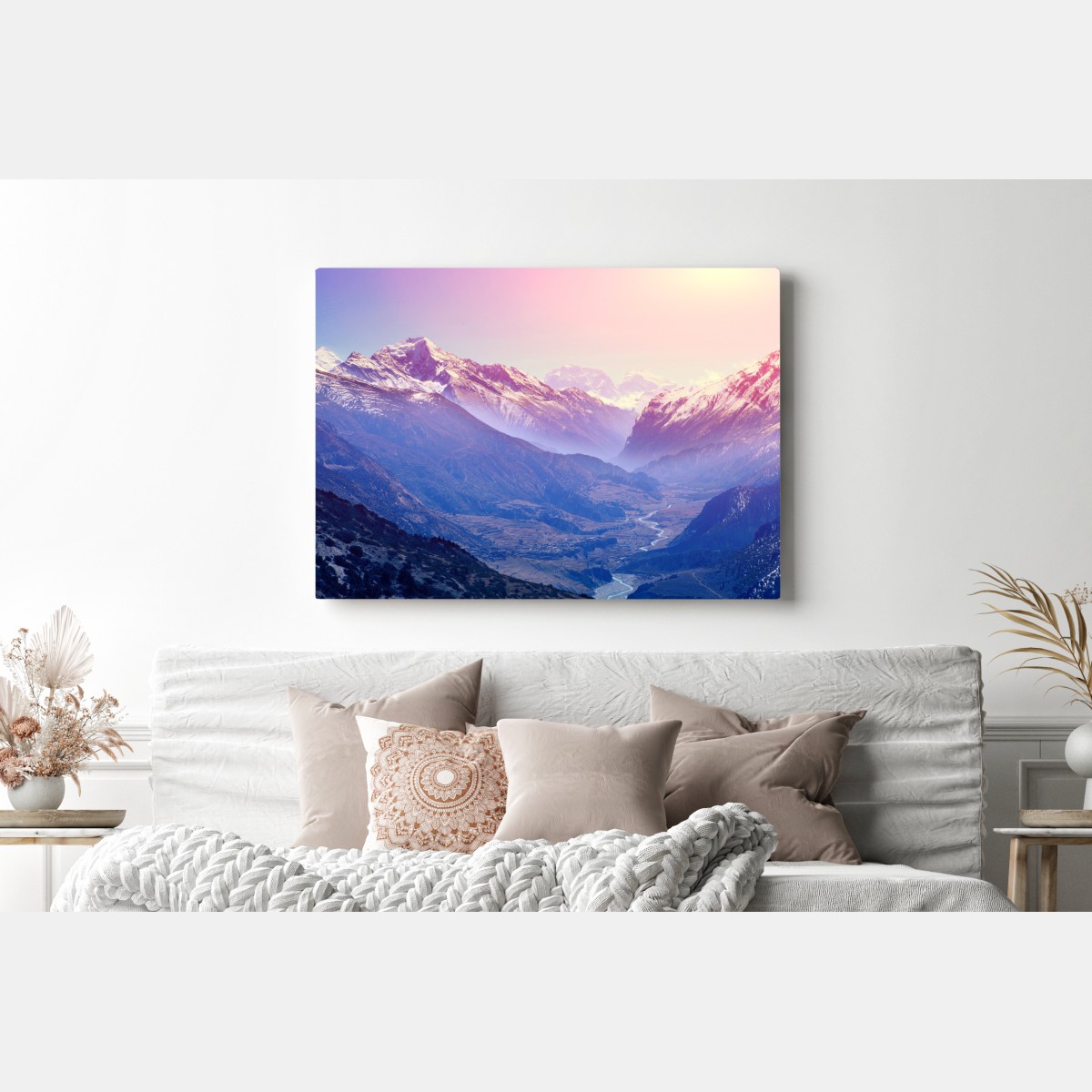 Obraz na płótnie pastelowa dolina górska o świcie – Wallissimo® Obraz na płótnie pastelowa dolina górska o świcie – Wallissimo®