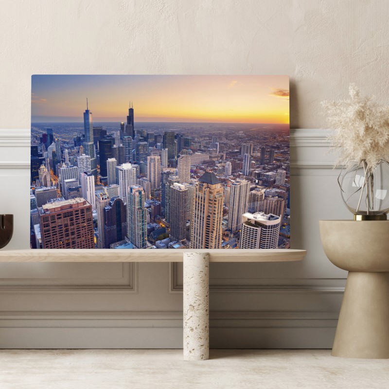 Obraz na płótnie panorama miasta o zachodzie słońca – Wallissimo® Obraz na płótnie panorama miasta o zachodzie słońca – Wallissimo®