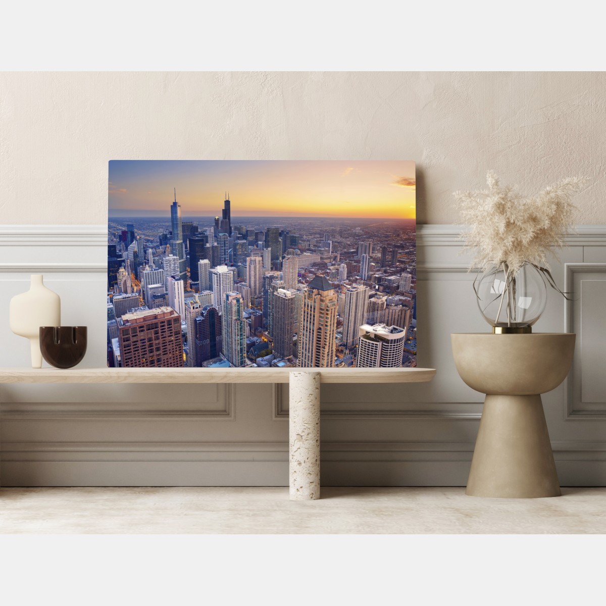 Obraz na płótnie panorama miasta o zachodzie słońca – Wallissimo® Obraz na płótnie panorama miasta o zachodzie słońca – Wallissimo®
