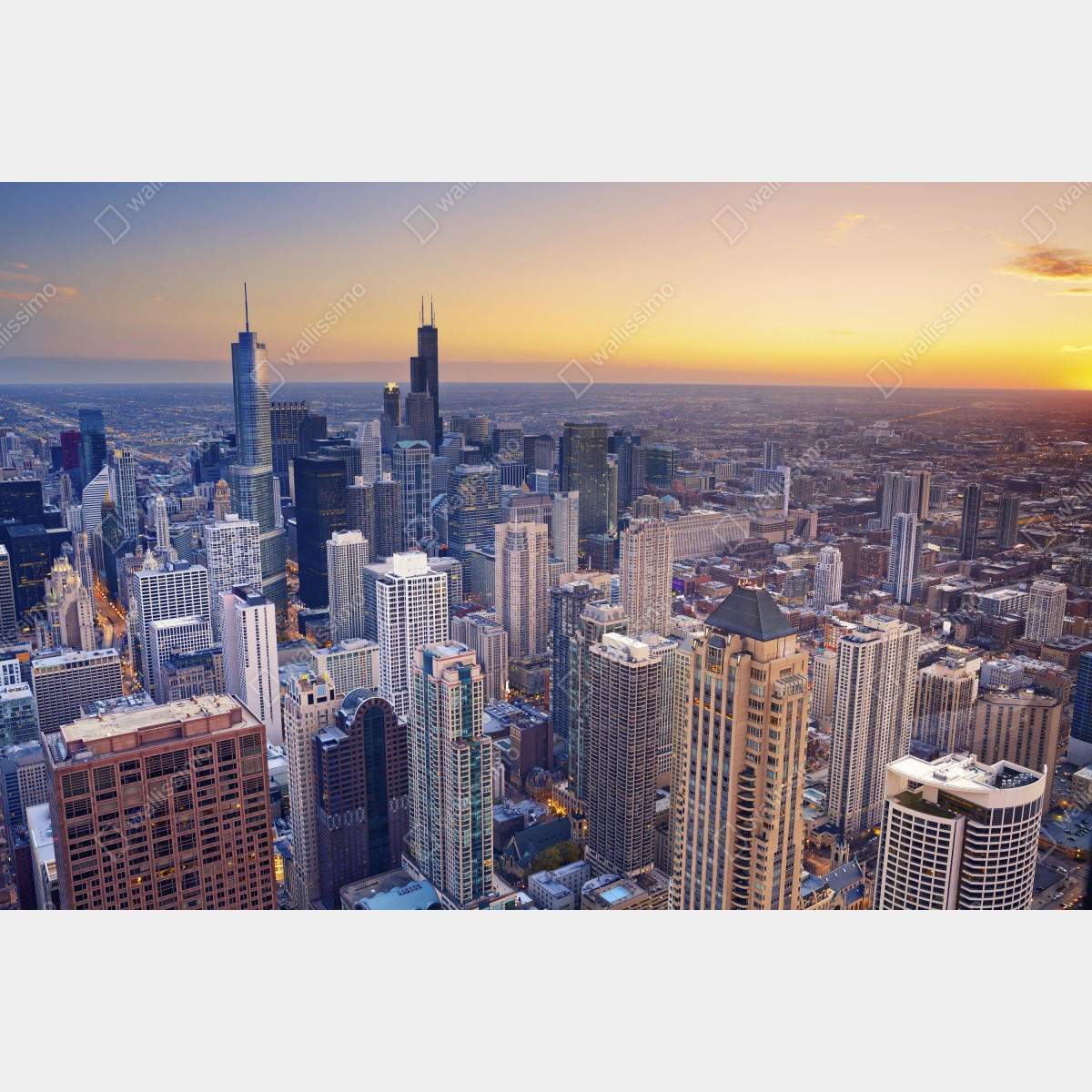 Obraz na płótnie panorama miasta o zachodzie słońca – Wallissimo® Obraz na płótnie panorama miasta o zachodzie słońca – Wallissimo®