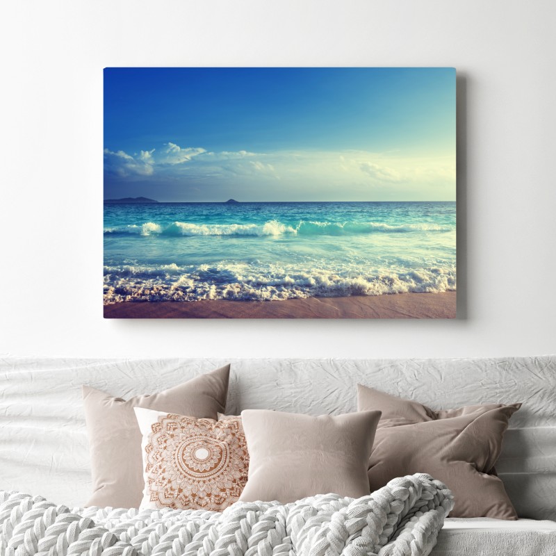 Obraz na płótnie plaża na Seszelach o zachodzie słońca – Wallissimo® Obraz na płótnie plaża na Seszelach o zachodzie słońca – Wallissimo®