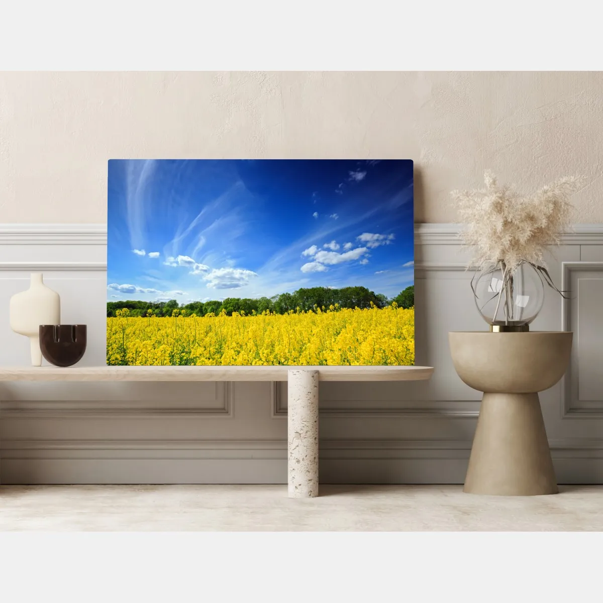Obraz na płótnie Polskie pole rzepaku pod błękitnym niebem – Wallissimo® Obraz na płótnie Polskie pole rzepaku pod błękitnym niebem – Wallissimo®
