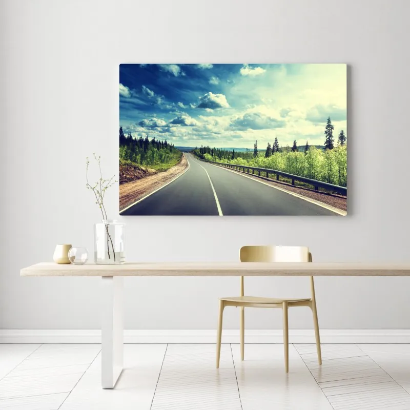 Obraz na płótnie słoneczna leśna droga ku horyzontowi – Wallissimo® Obraz na płótnie słoneczna leśna droga ku horyzontowi – Wallissimo®