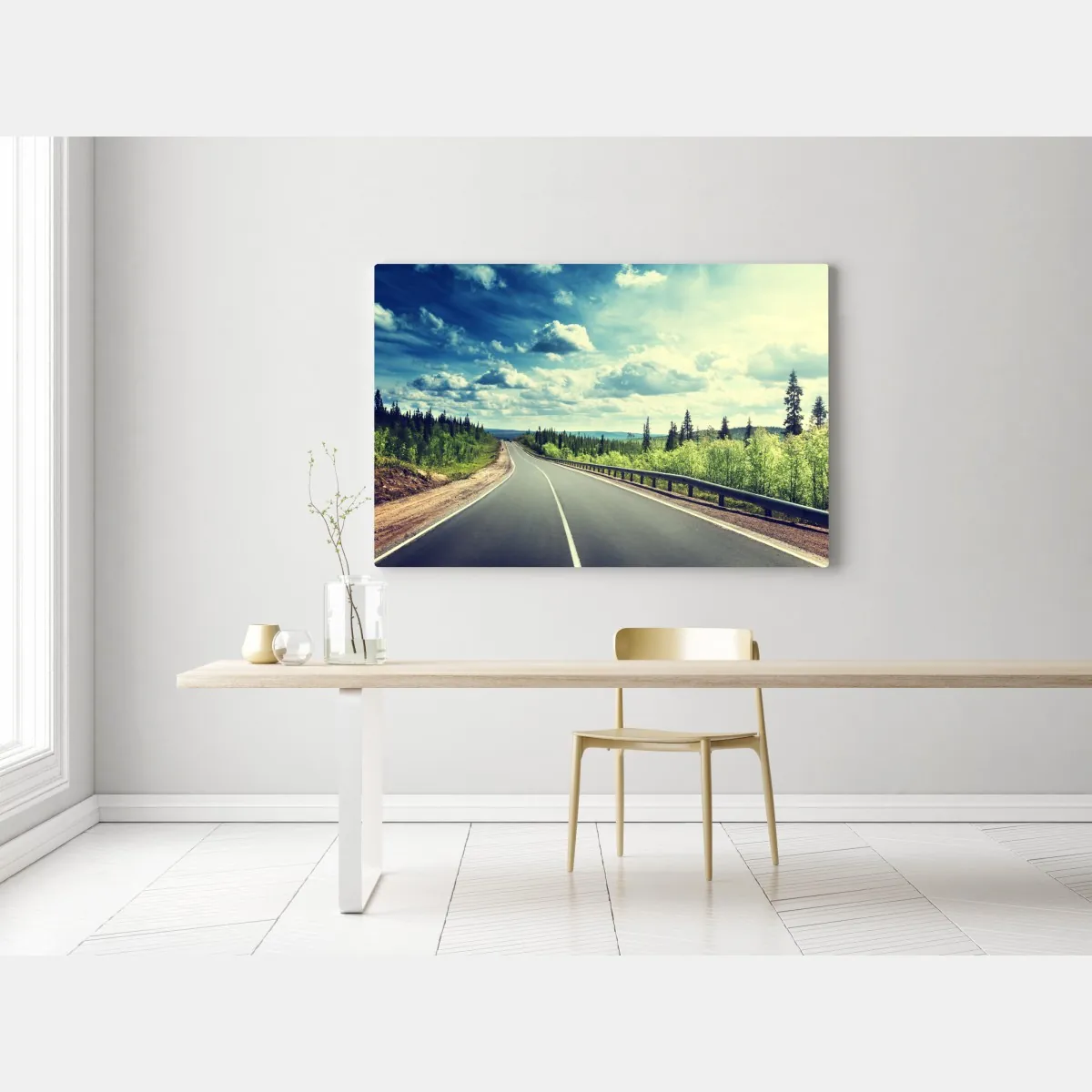 Obraz na płótnie słoneczna leśna droga ku horyzontowi – Wallissimo® Obraz na płótnie słoneczna leśna droga ku horyzontowi – Wallissimo®