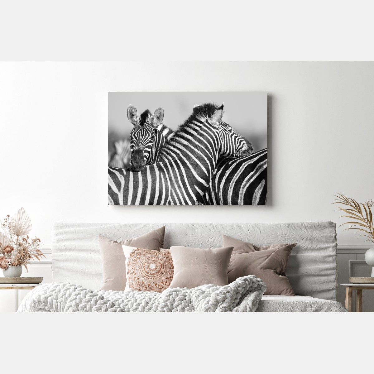 Obraz na płótnie zebry splecione w monochromie – Wallissimo® Obraz na płótnie zebry splecione w monochromie – Wallissimo®