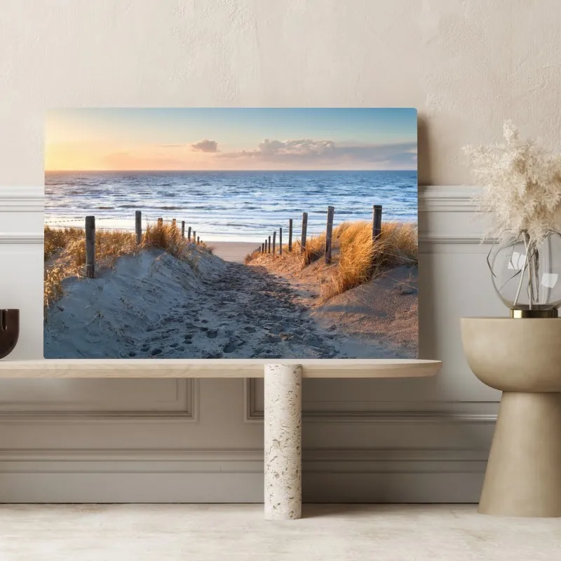 Obraz na płótnie ścieżka o zachodzie słońca nad Morzem Północnym, Holandia – Wallissimo® Obraz na płótnie ścieżka o zachodzie słońca nad Morzem Północnym, Holandia – Wallissimo®