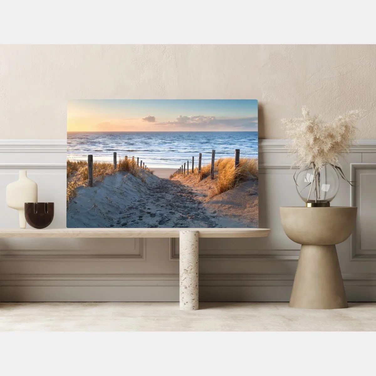 Obraz na płótnie ścieżka o zachodzie słońca nad Morzem Północnym, Holandia – Wallissimo® Obraz na płótnie ścieżka o zachodzie słońca nad Morzem Północnym, Holandia – Wallissimo®