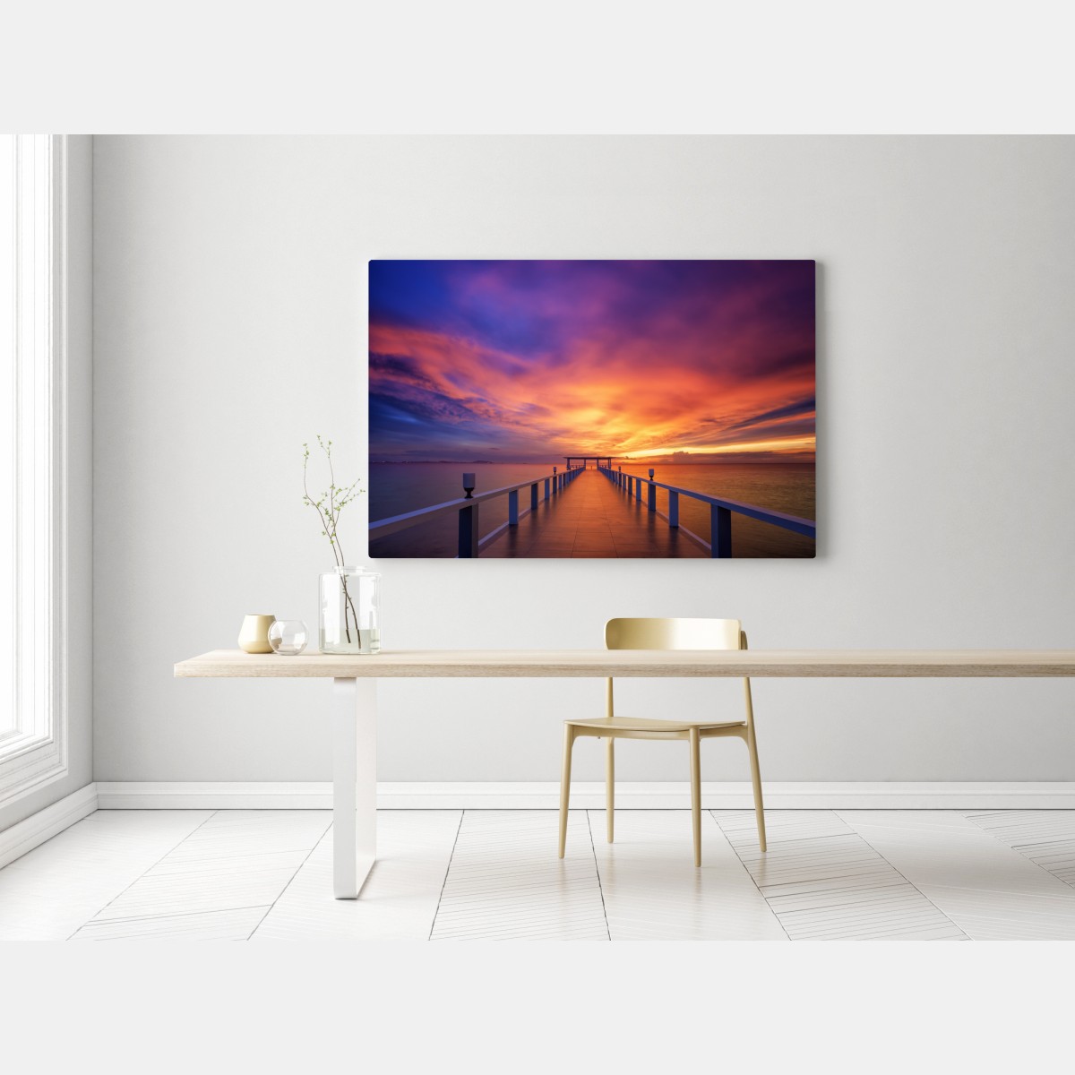 Obraz na płótnie molo o zachodzie słońca na plaży – Wallissimo® Obraz na płótnie molo o zachodzie słońca na plaży – Wallissimo®