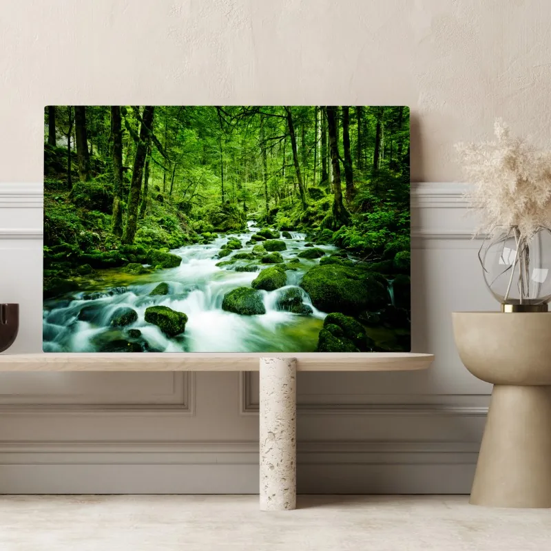 Obraz na płótnie mechowy strumień w lesie – Wallissimo® Obraz na płótnie mechowy strumień w lesie – Wallissimo®