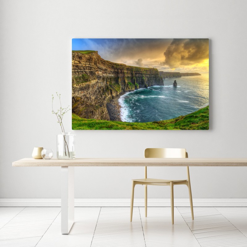 Obraz na płótnie dramatyczne klify wybrzeża o zachodzie słońca – Wallissimo® Obraz na płótnie dramatyczne klify wybrzeża o zachodzie słońca – Wallissimo®