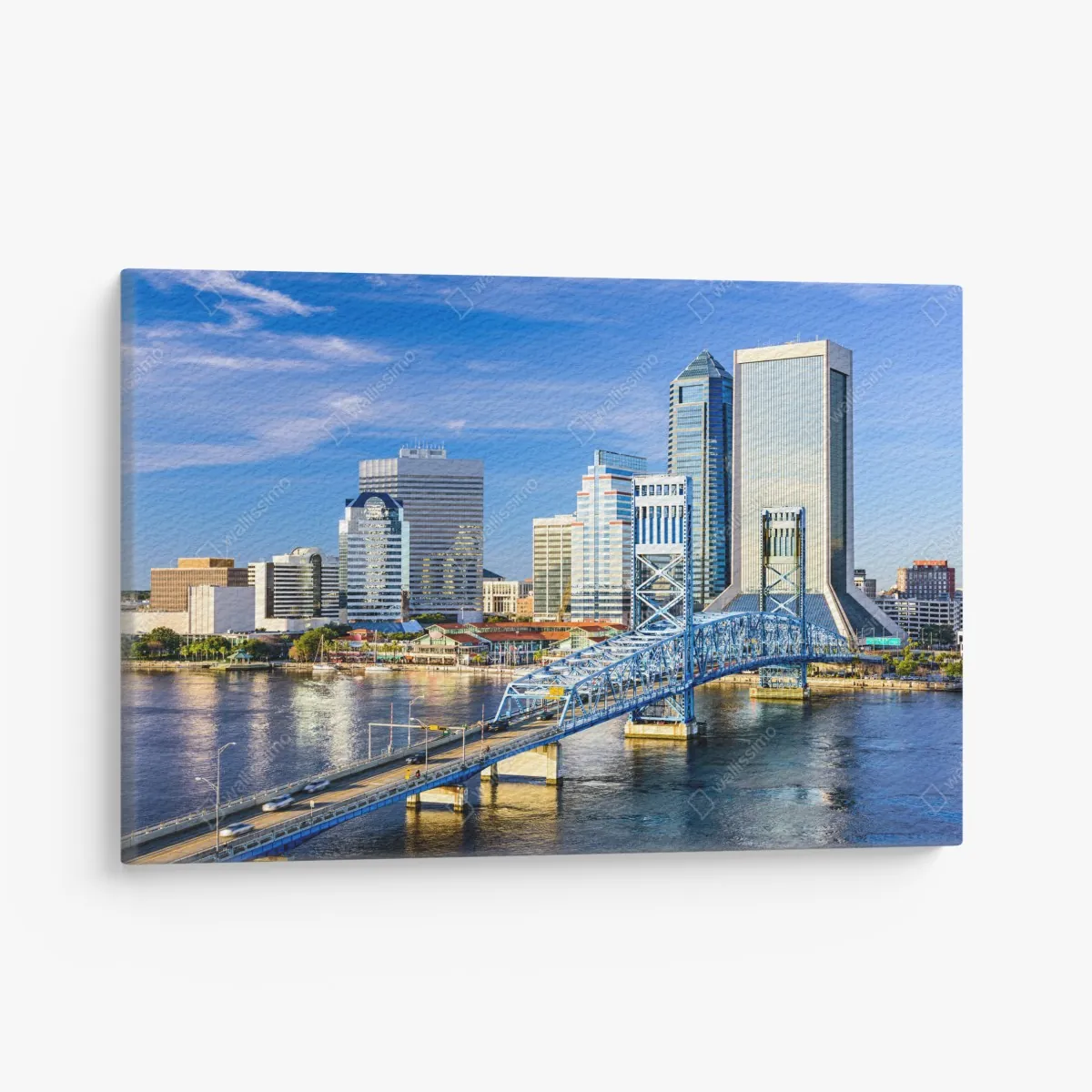 Obraz na płótnie panorama Jacksonville z niebieskim mostem – Wallissimo® Obraz na płótnie panorama Jacksonville z niebieskim mostem – Wallissimo®