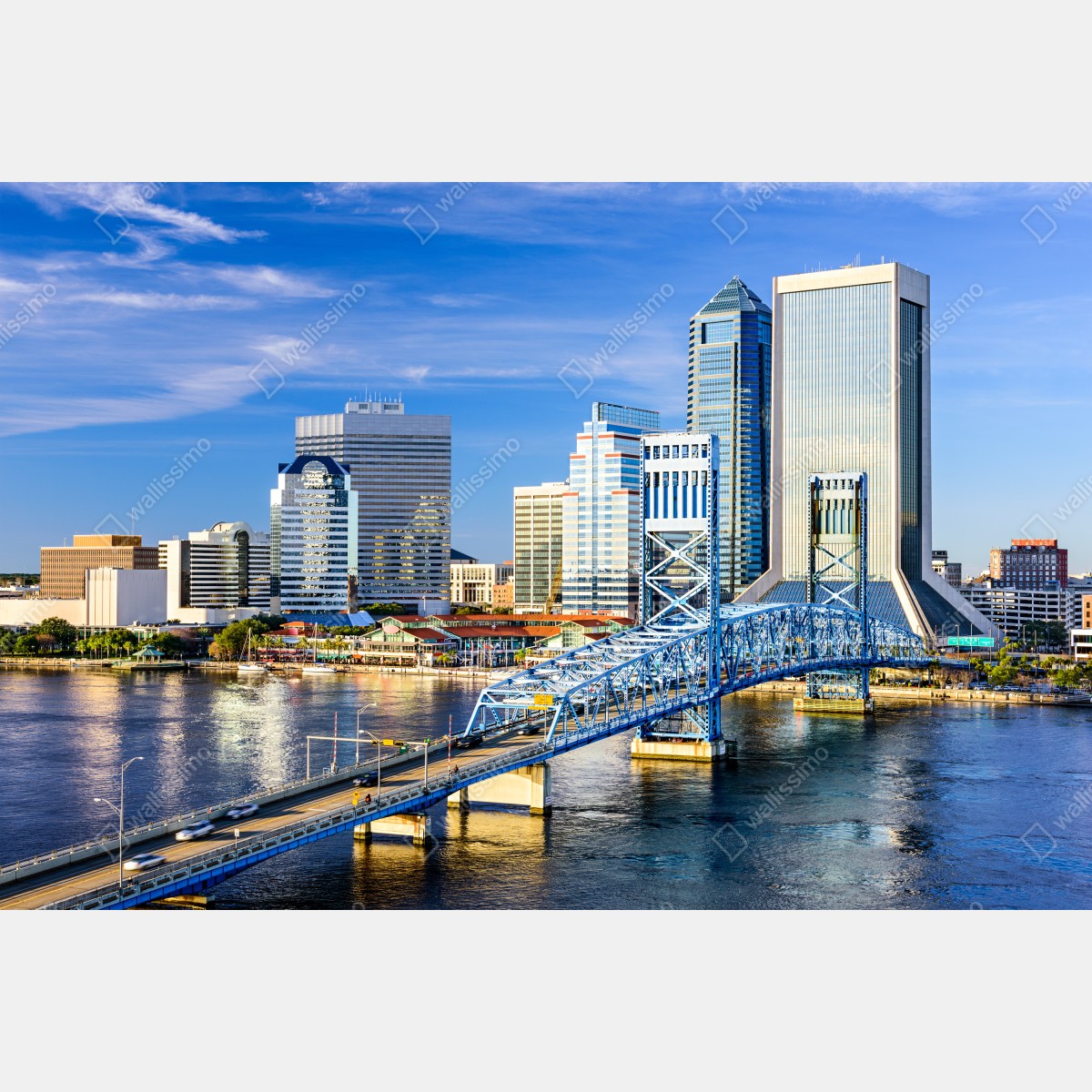 Obraz na płótnie panorama Jacksonville z niebieskim mostem – Wallissimo® Obraz na płótnie panorama Jacksonville z niebieskim mostem – Wallissimo®