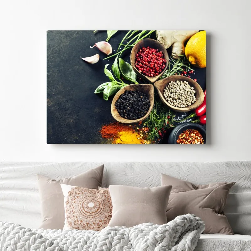Obraz na płótnie żywe przyprawy i świeże zioła – Wallissimo® Obraz na płótnie żywe przyprawy i świeże zioła – Wallissimo®