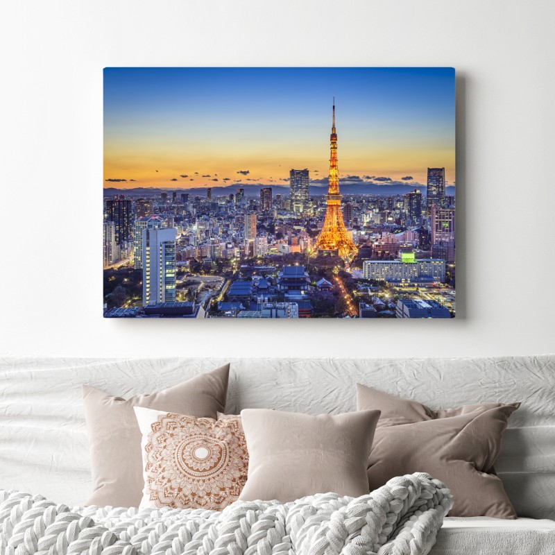 Obraz na płótnie Wieża Tokijska o zmierzchu nad panoramą Tokio – Wallissimo® Obraz na płótnie Wieża Tokijska o zmierzchu nad panoramą Tokio – Wallissimo®