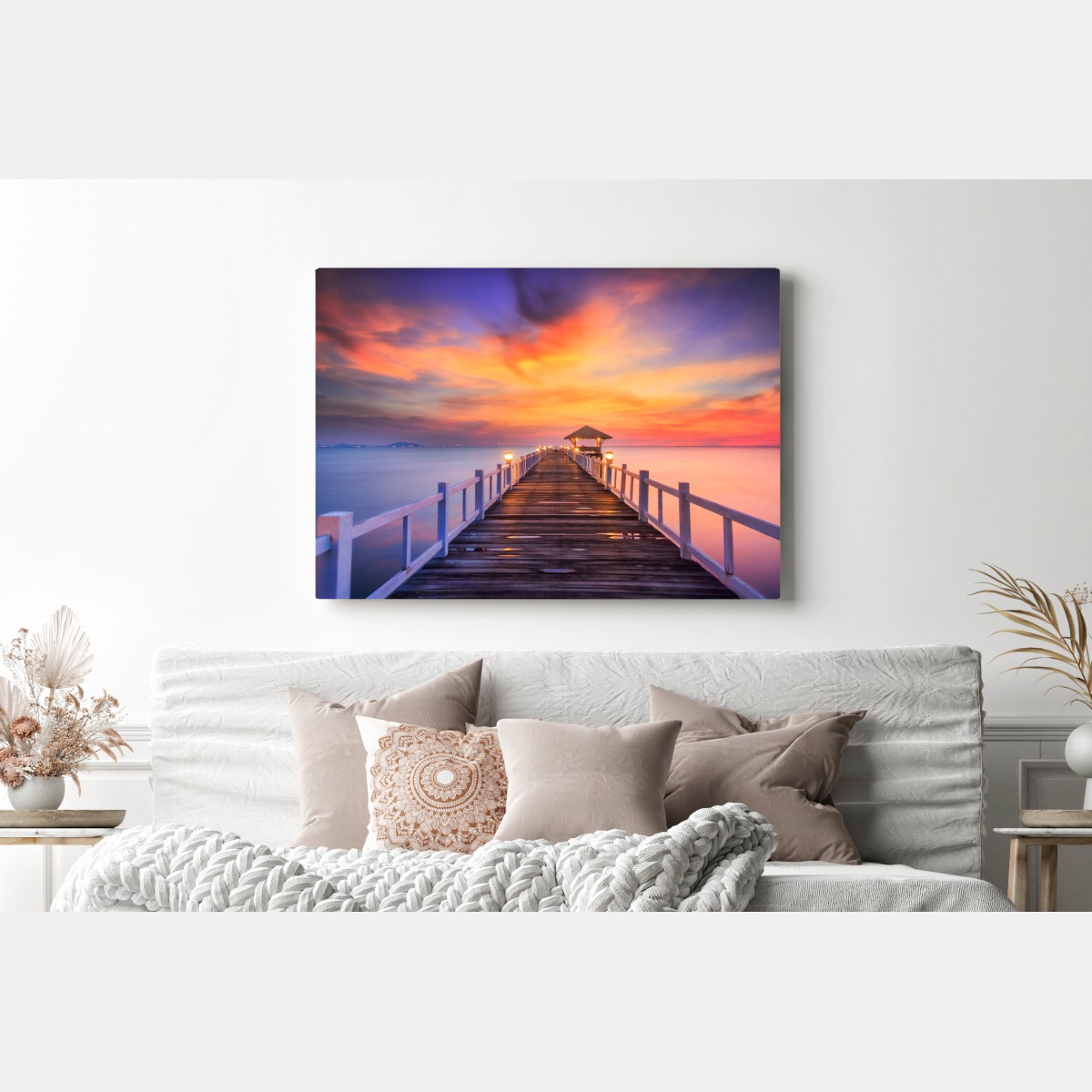 Obraz na płótnie drewniany pomost o wschodzie słońca – Wallissimo® Obraz na płótnie drewniany pomost o wschodzie słońca – Wallissimo®