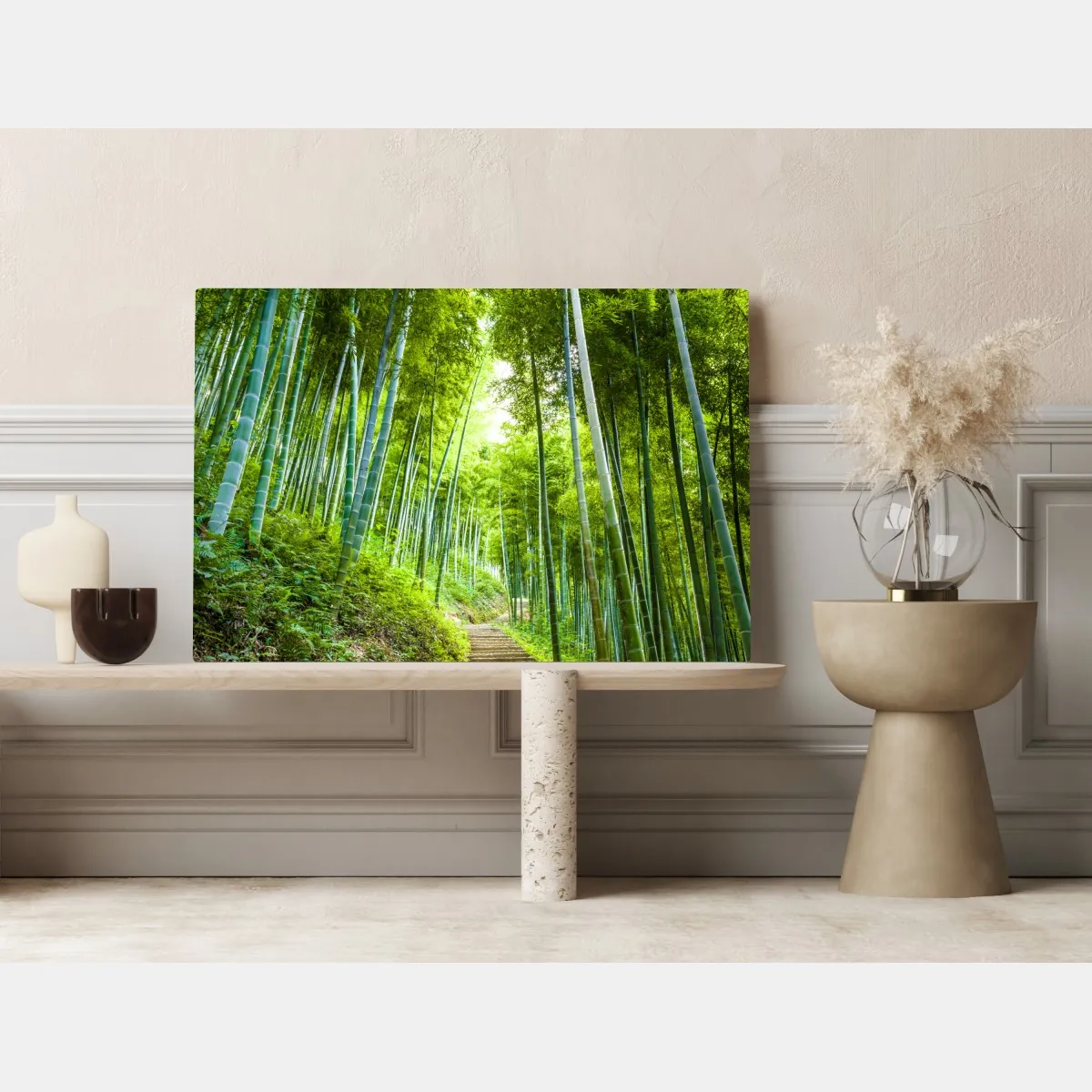 Obraz na płótnie spokojna ścieżka w bambusowym lesie – Wallissimo® Obraz na płótnie spokojna ścieżka w bambusowym lesie – Wallissimo®