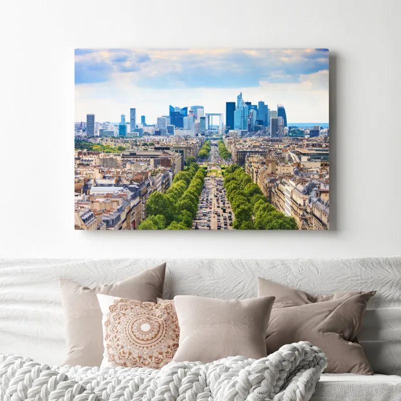 Obraz na płótnie Paryż panorama miasta z aleją obsadzoną drzewami – Wallissimo® Obraz na płótnie Paryż panorama miasta z aleją obsadzoną drzewami – Wallissimo®