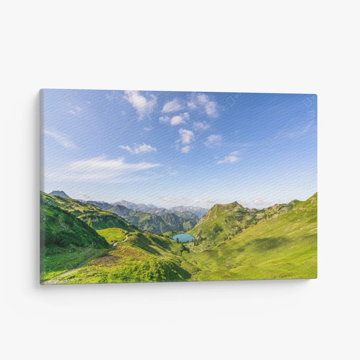 Obraz na płótnie spokojne alpejskie jezioro w górach – Wallissimo® Obraz na płótnie spokojne alpejskie jezioro w górach – Wallissimo®