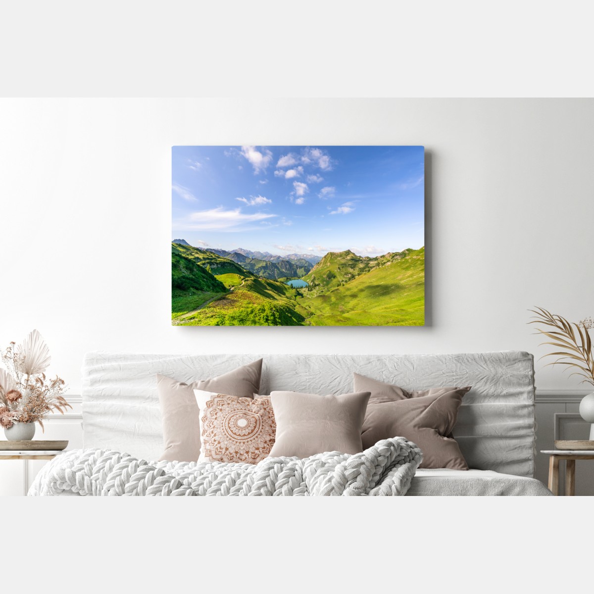 Obraz na płótnie spokojne alpejskie jezioro w górach – Wallissimo® Obraz na płótnie spokojne alpejskie jezioro w górach – Wallissimo®