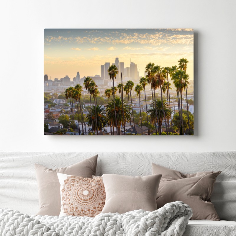 Obraz na płótnie złota panorama Los Angeles z palmami – Wallissimo® Obraz na płótnie złota panorama Los Angeles z palmami – Wallissimo®