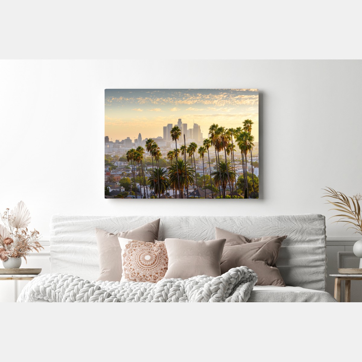 Obraz na płótnie złota panorama Los Angeles z palmami – Wallissimo® Obraz na płótnie złota panorama Los Angeles z palmami – Wallissimo®