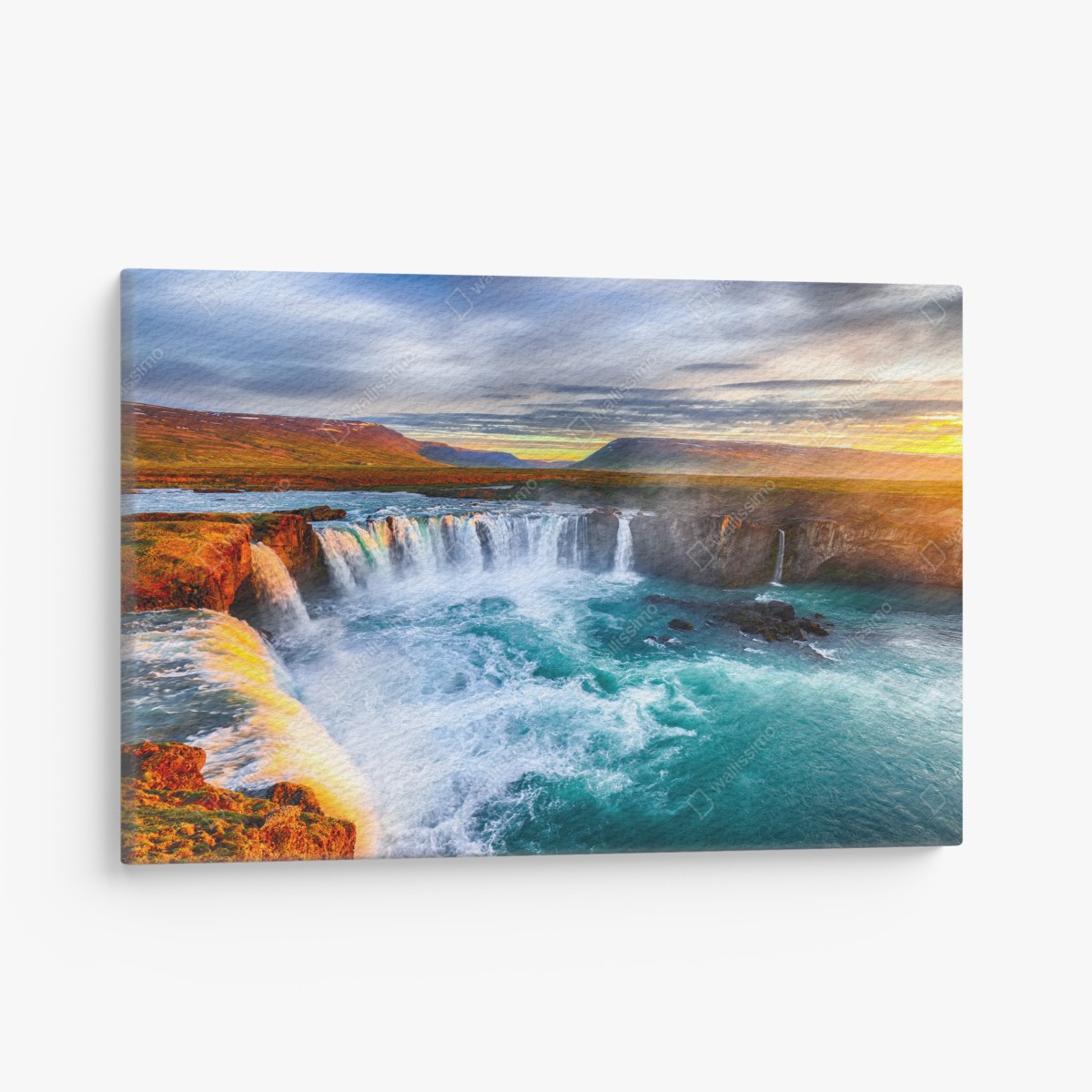 Canvas print Godafoss waterfall sunrise panorama