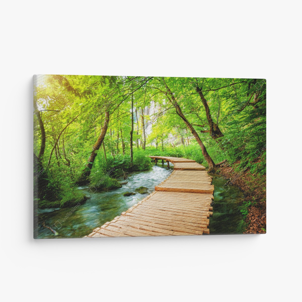 Canvas print wooden boardwalk through Plitvice Lakes