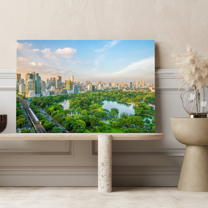 Obraz na płótnie Bangkok panorama nad parkiem Lumpini – Wallissimo® Obraz na płótnie Bangkok panorama nad parkiem Lumpini – Wallissimo®