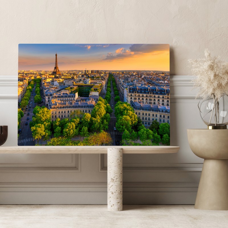 Obraz na płótnie zachód słońca nad Paryżem z Wieżą Eiffla