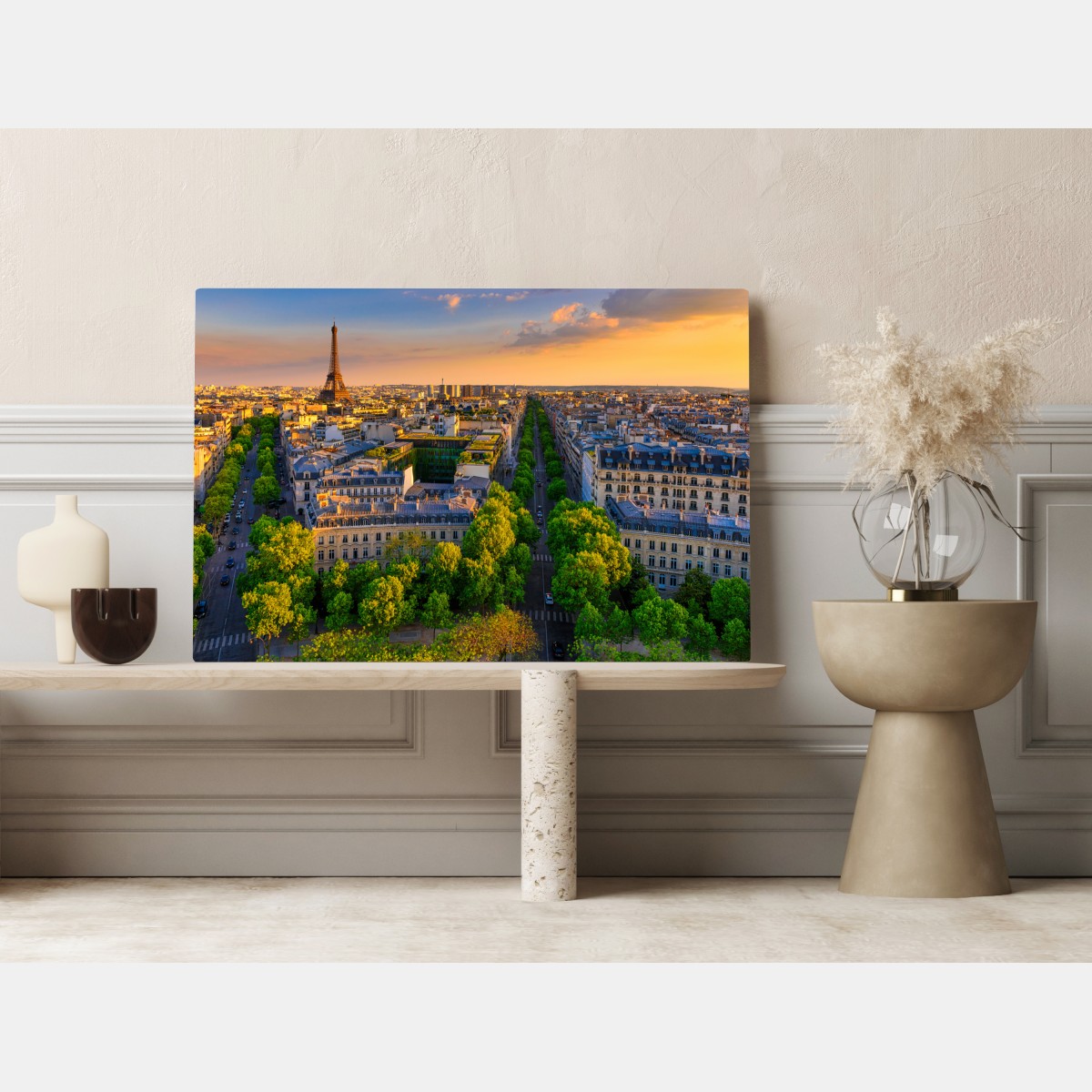 Obraz na płótnie zachód słońca nad Paryżem z Wieżą Eiffla – Wallissimo® Obraz na płótnie zachód słońca nad Paryżem z Wieżą Eiffla – Wallissimo®