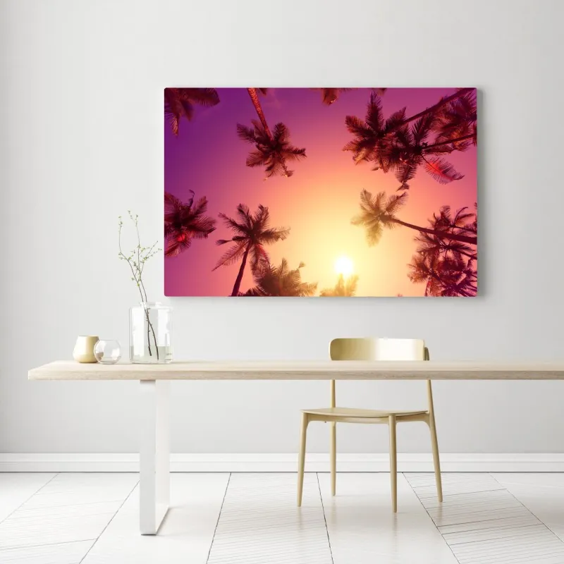 Obraz na płótnie tropikalny zachód słońca z sylwetkami palm – Wallissimo® Obraz na płótnie tropikalny zachód słońca z sylwetkami palm – Wallissimo®