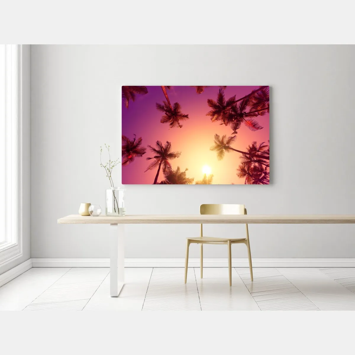 Obraz na płótnie tropikalny zachód słońca z sylwetkami palm – Wallissimo® Obraz na płótnie tropikalny zachód słońca z sylwetkami palm – Wallissimo®