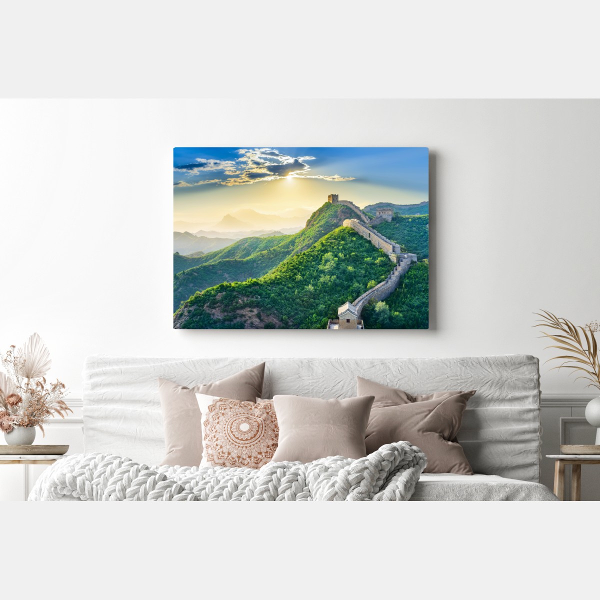 Obraz na płótnie Wielki Mur o świcie nad zielonymi górami – Wallissimo® Obraz na płótnie Wielki Mur o świcie nad zielonymi górami – Wallissimo®