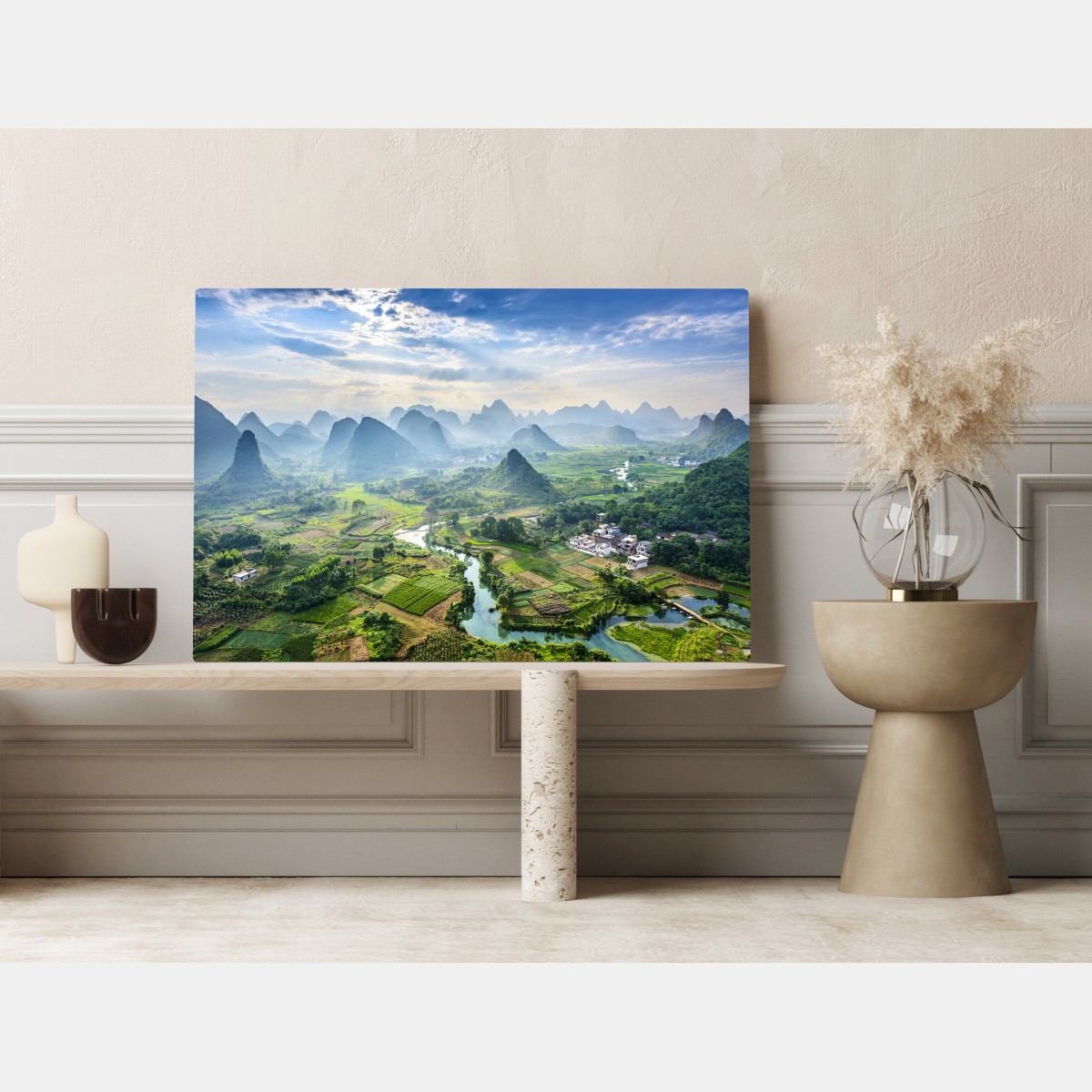 Obraz na płótnie mglista dolina górska z karstowymi szczytami o świcie – Wallissimo® Obraz na płótnie mglista dolina górska z karstowymi szczytami o świcie – Wallissimo®