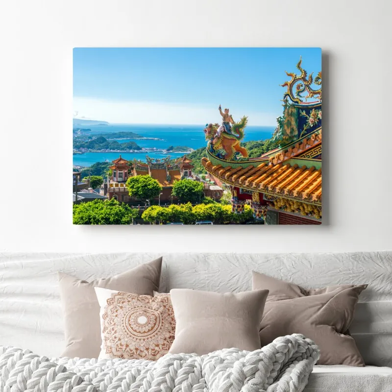 Obraz na płótnie świątynia z widokiem na wybrzeże Jiufen, Tajwan – Wallissimo® Obraz na płótnie świątynia z widokiem na wybrzeże Jiufen, Tajwan – Wallissimo®
